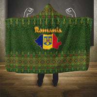 Romania Christmas Hooded Blanket with Map Tricolor Flag Golden Eagle and Santa Motif - Wonder Print Shop