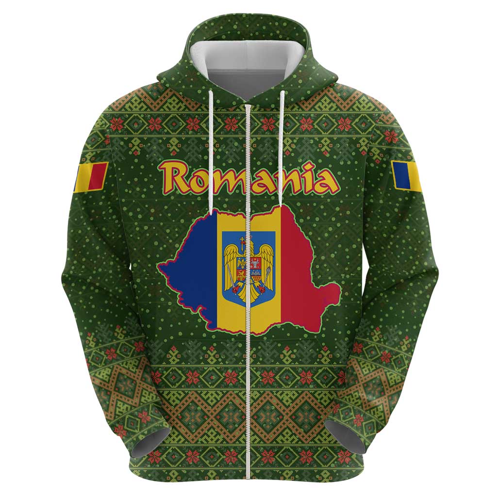 Romania Christmas Hoodie with Map Tricolor Flag Golden Eagle and Santa Motif - Wonder Print Shop