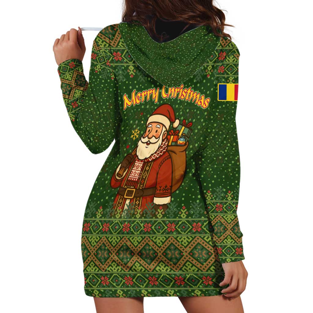 Romania Christmas Hoodie Dress with Map Tricolor Flag Golden Eagle and Santa Motif - Wonder Print Shop