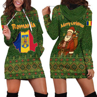 Romania Christmas Hoodie Dress with Map Tricolor Flag Golden Eagle and Santa Motif - Wonder Print Shop