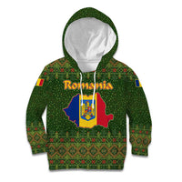 Romania Christmas Kid Hoodie with Map Tricolor Flag Golden Eagle and Santa Motif - Wonder Print Shop