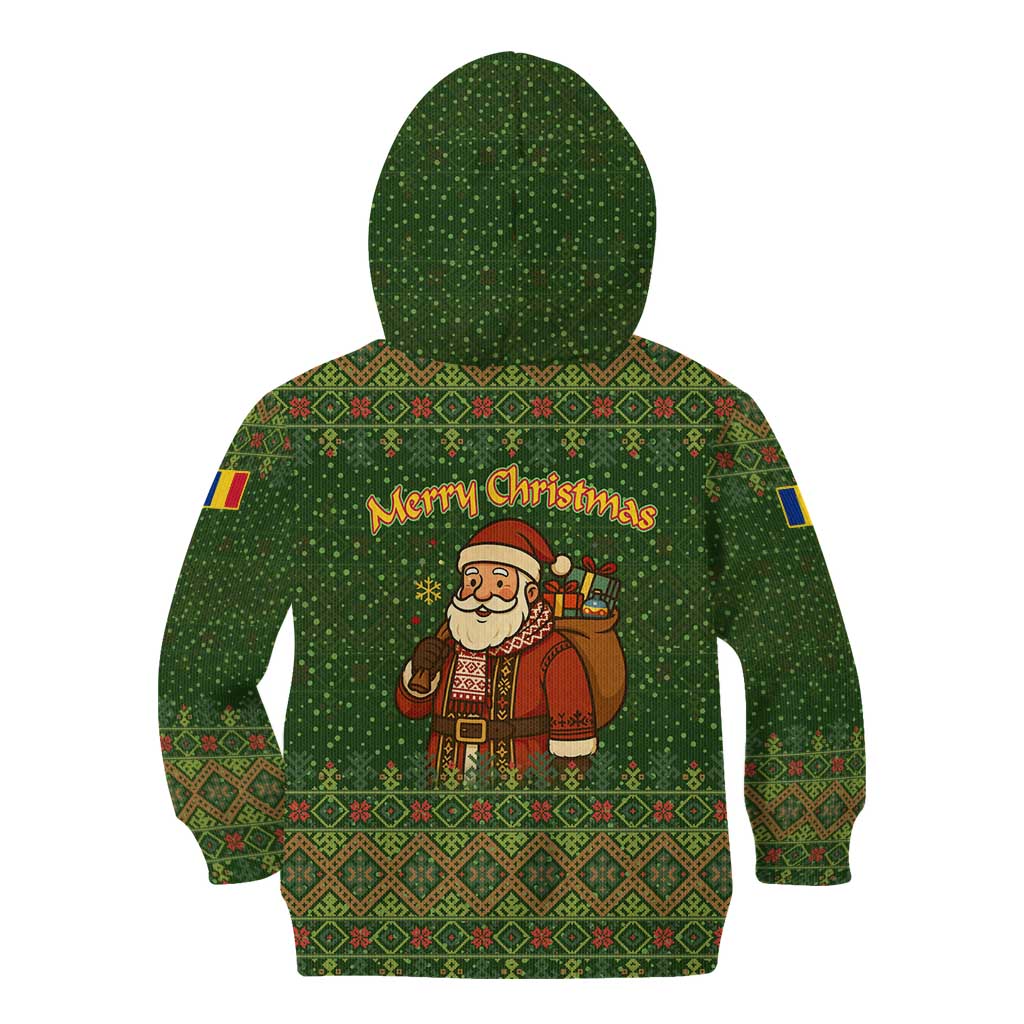 Romania Christmas Kid Hoodie with Map Tricolor Flag Golden Eagle and Santa Motif - Wonder Print Shop