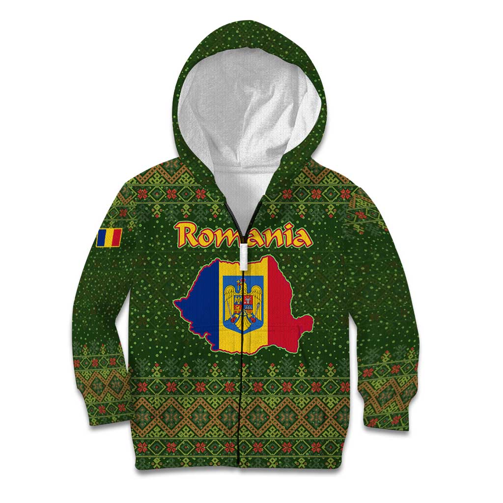 Romania Christmas Kid Hoodie with Map Tricolor Flag Golden Eagle and Santa Motif - Wonder Print Shop
