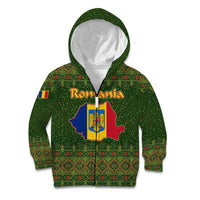 Romania Christmas Kid Hoodie with Map Tricolor Flag Golden Eagle and Santa Motif - Wonder Print Shop