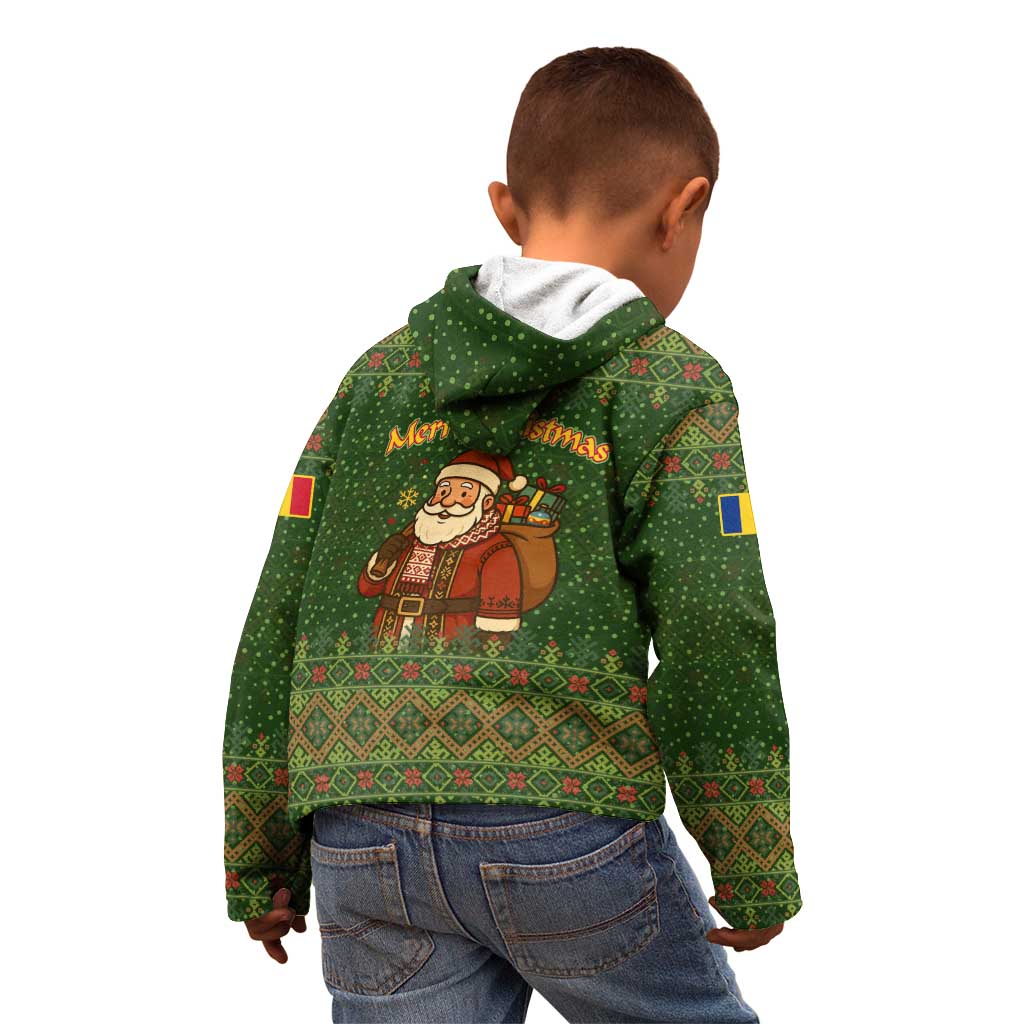 Romania Christmas Kid Hoodie with Map Tricolor Flag Golden Eagle and Santa Motif - Wonder Print Shop