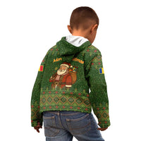 Romania Christmas Kid Hoodie with Map Tricolor Flag Golden Eagle and Santa Motif - Wonder Print Shop