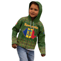 Romania Christmas Kid Hoodie with Map Tricolor Flag Golden Eagle and Santa Motif - Wonder Print Shop