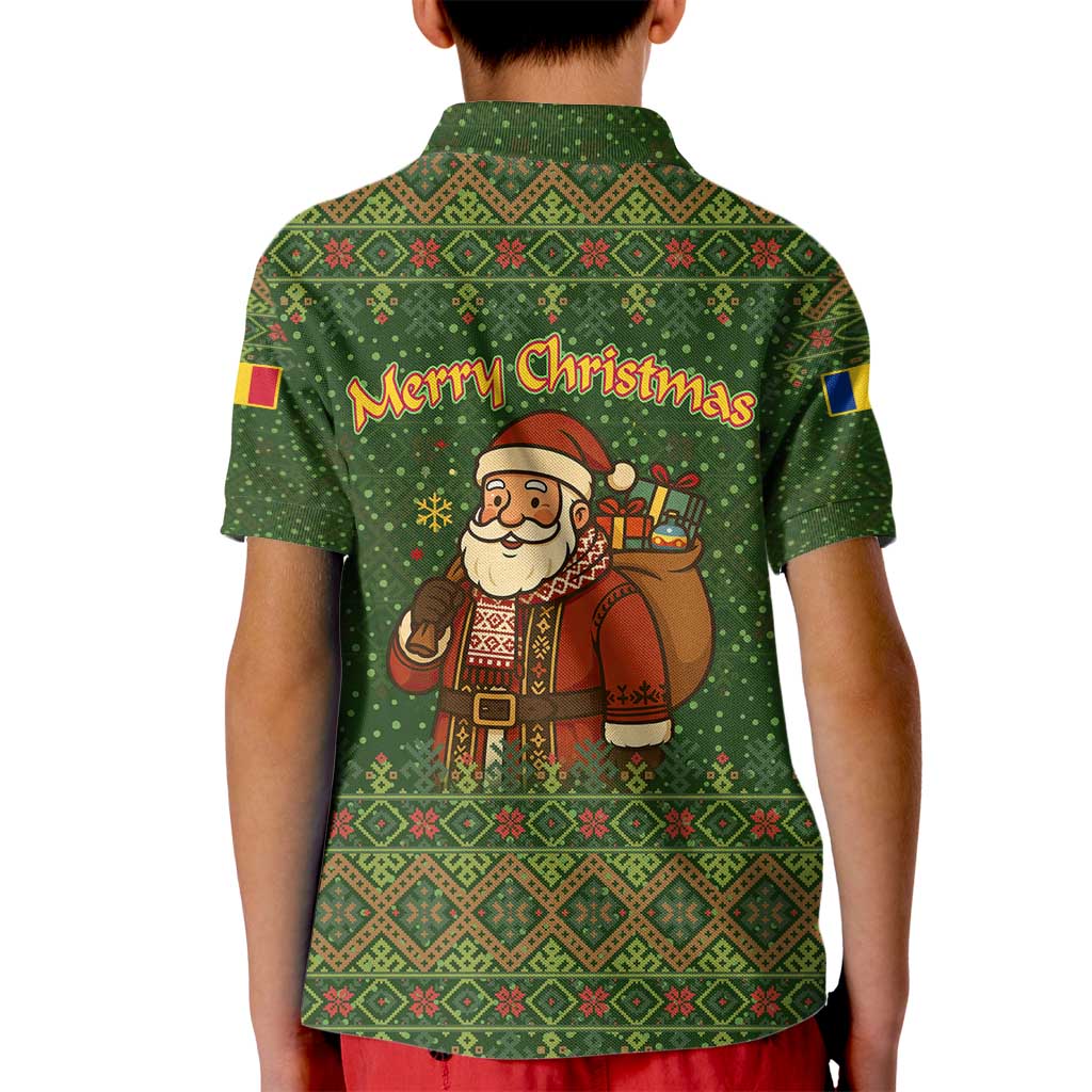 Romania Christmas Kid Polo Shirt with Map Tricolor Flag Golden Eagle and Santa Motif - Wonder Print Shop