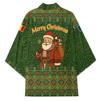 Romania Christmas Kimono with Map Tricolor Flag Golden Eagle and Santa Motif - Wonder Print Shop