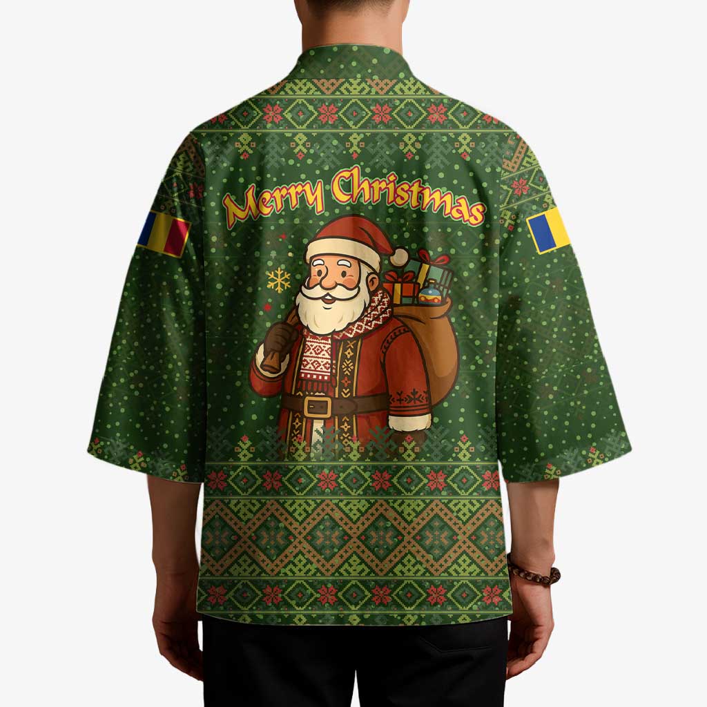 Romania Christmas Kimono with Map Tricolor Flag Golden Eagle and Santa Motif - Wonder Print Shop