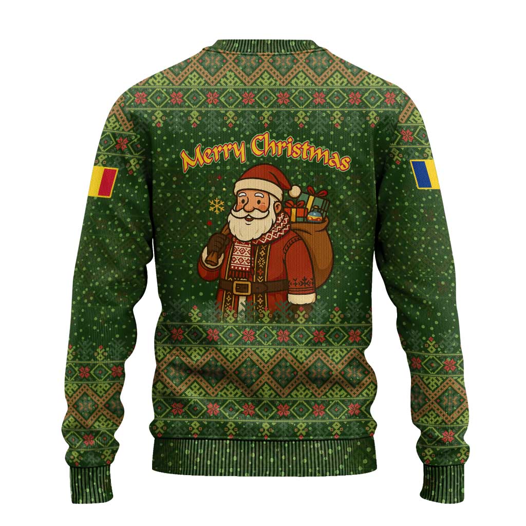 Romania Christmas Ugly Christmas Sweater with Map Tricolor Flag Golden Eagle and Santa Motif - Wonder Print Shop