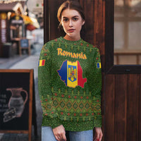 Romania Christmas Ugly Christmas Sweater with Map Tricolor Flag Golden Eagle and Santa Motif - Wonder Print Shop