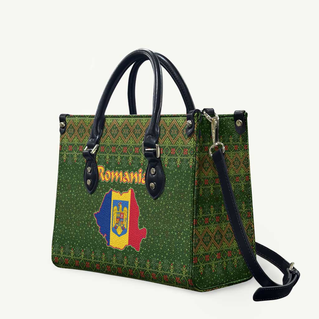 Romania Christmas Leather Bag with Map Tricolor Flag Golden Eagle and Santa Motif - Wonder Print Shop