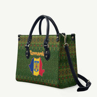 Romania Christmas Leather Bag with Map Tricolor Flag Golden Eagle and Santa Motif - Wonder Print Shop