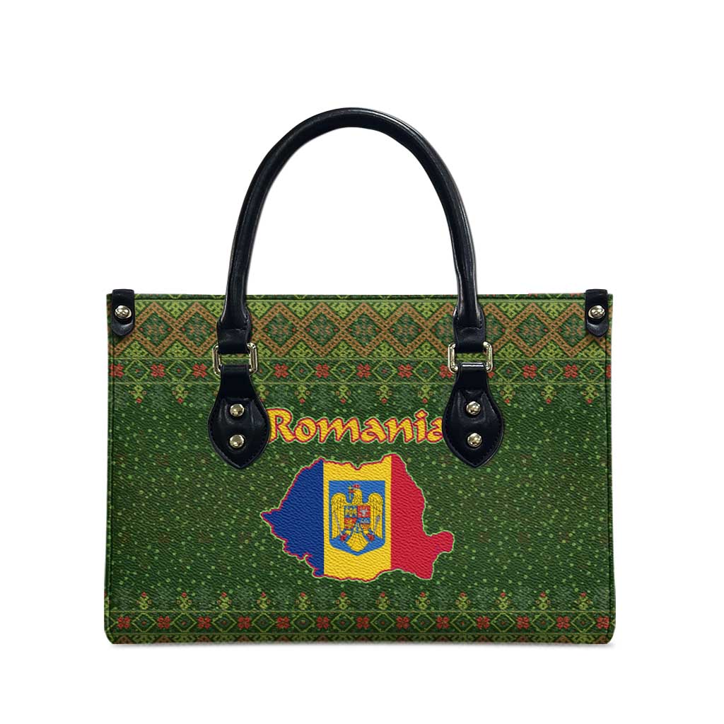 Romania Christmas Leather Bag with Map Tricolor Flag Golden Eagle and Santa Motif - Wonder Print Shop