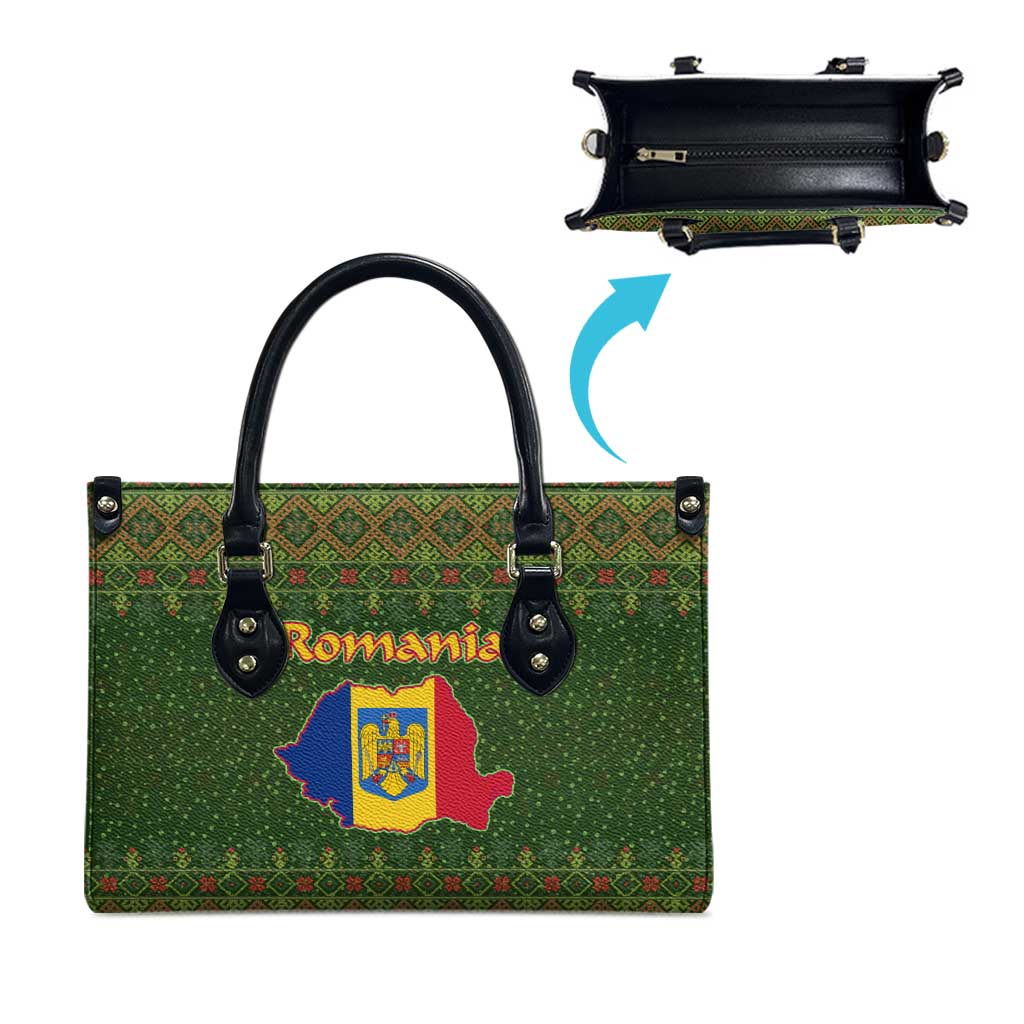 Romania Christmas Leather Bag with Map Tricolor Flag Golden Eagle and Santa Motif - Wonder Print Shop