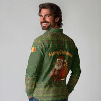 Romania Christmas Long Sleeve Polo Shirt with Map Tricolor Flag Golden Eagle and Santa Motif - Wonder Print Shop