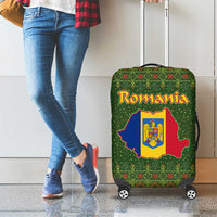 Romania Christmas Luggage Cover with Map Tricolor Flag Golden Eagle and Santa Motif - Wonder Print Shop