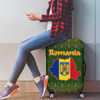 Romania Christmas Luggage Cover with Map Tricolor Flag Golden Eagle and Santa Motif - Wonder Print Shop