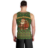 Romania Christmas Men Tank Top with Map Tricolor Flag Golden Eagle and Santa Motif - Wonder Print Shop