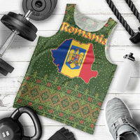 Romania Christmas Men Tank Top with Map Tricolor Flag Golden Eagle and Santa Motif - Wonder Print Shop