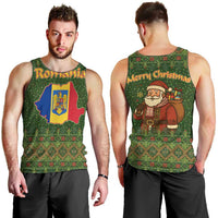 Romania Christmas Men Tank Top with Map Tricolor Flag Golden Eagle and Santa Motif - Wonder Print Shop