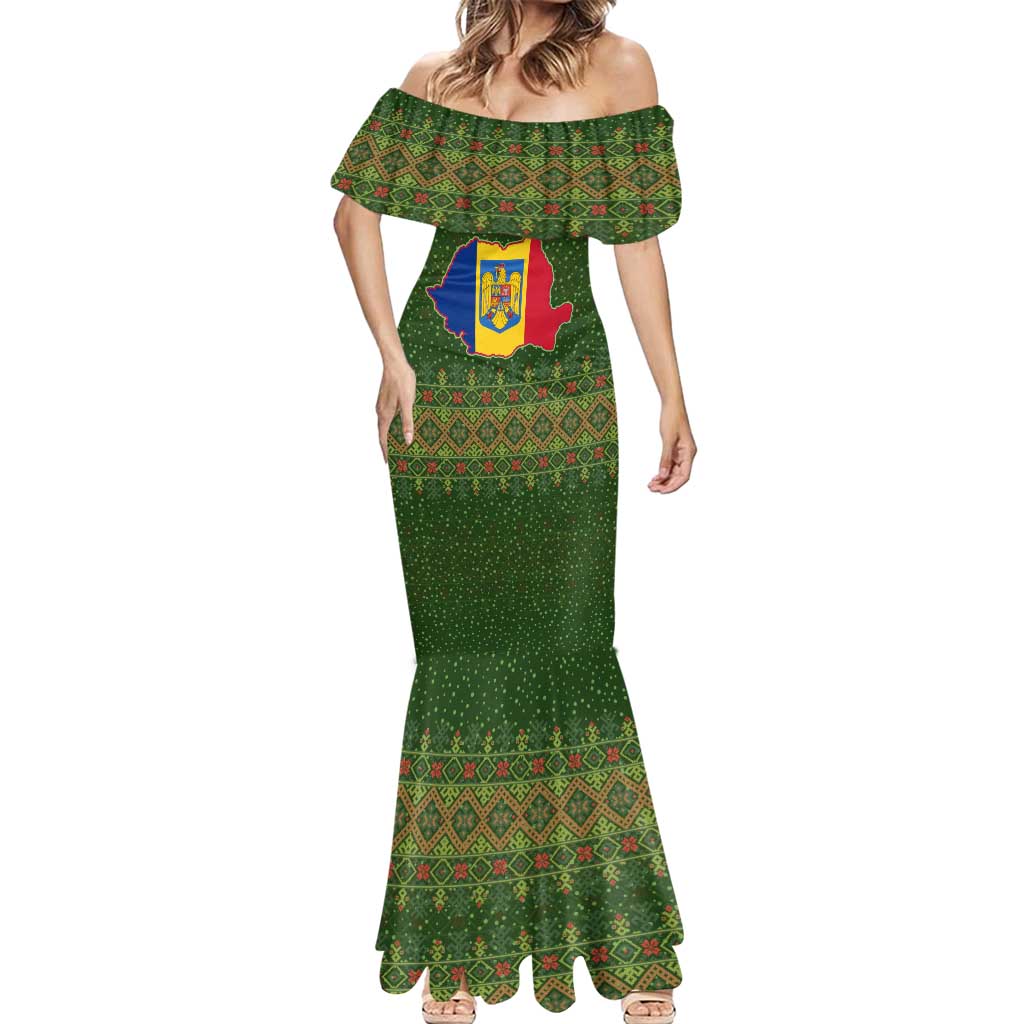 Romania Christmas Mermaid Dress with Map Tricolor Flag Golden Eagle and Santa Motif - Wonder Print Shop