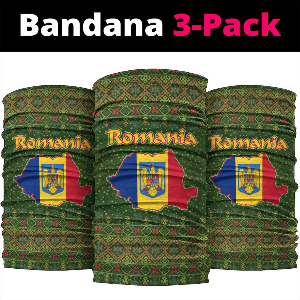 Romania Christmas Neck Gaiter with Map Tricolor Flag Golden Eagle and Santa Motif - Wonder Print Shop