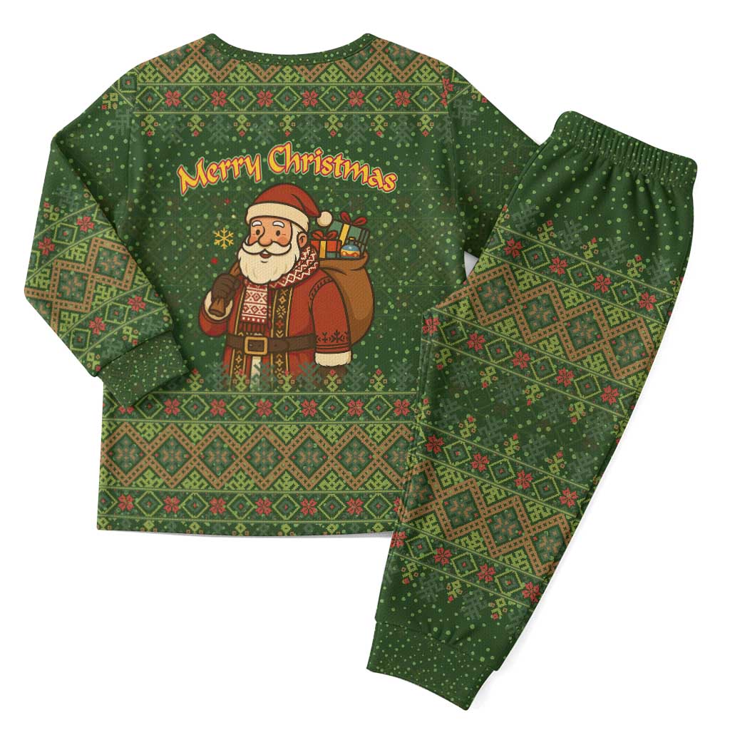 Romania Christmas Pajama Set with Map Tricolor Flag Golden Eagle and Santa Motif - Wonder Print Shop