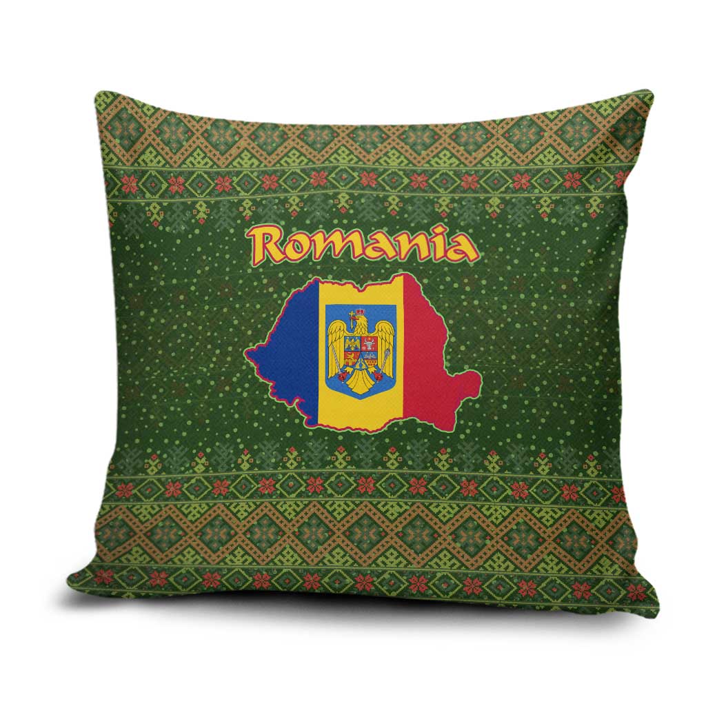 Romania Christmas Pillow Cover with Map Tricolor Flag Golden Eagle and Santa Motif - Wonder Print Shop