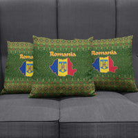Romania Christmas Pillow Cover with Map Tricolor Flag Golden Eagle and Santa Motif - Wonder Print Shop