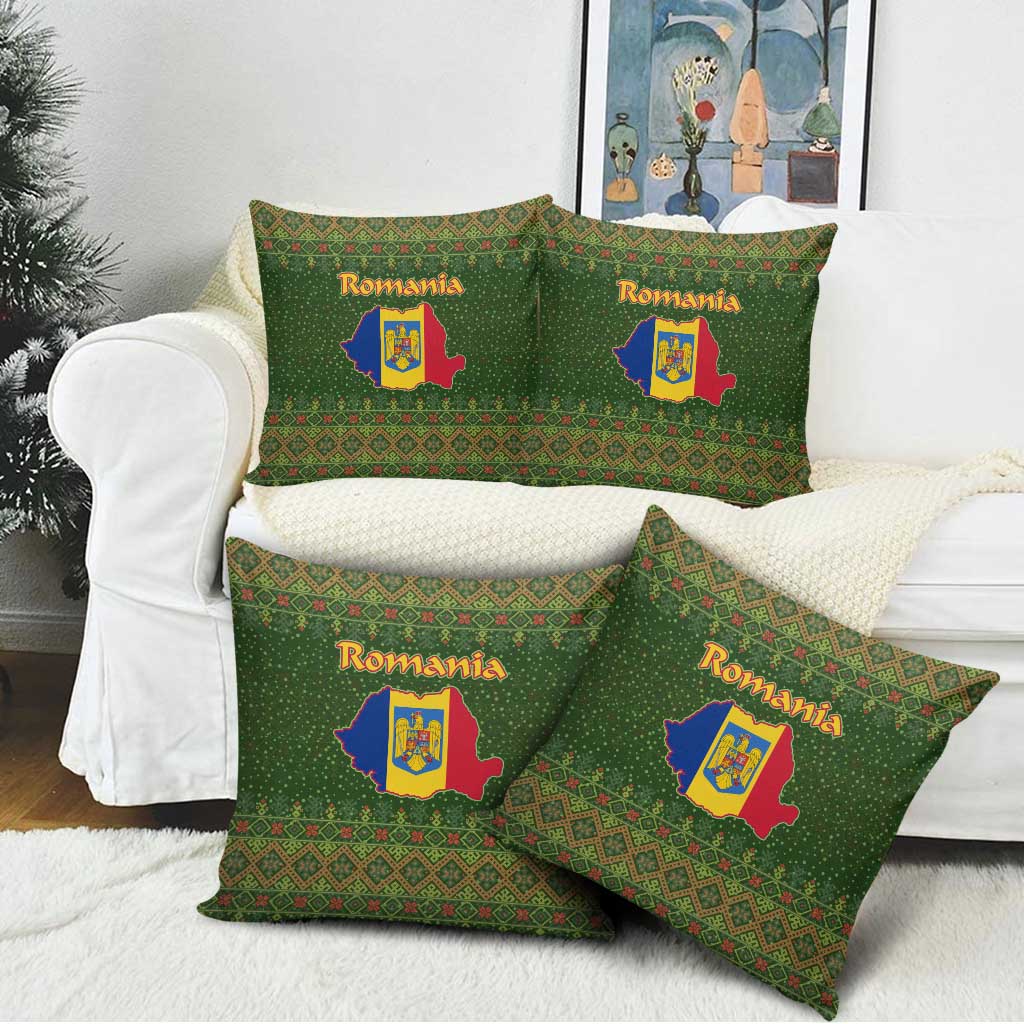 Romania Christmas Pillow Cover with Map Tricolor Flag Golden Eagle and Santa Motif - Wonder Print Shop