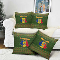 Romania Christmas Pillow Cover with Map Tricolor Flag Golden Eagle and Santa Motif - Wonder Print Shop