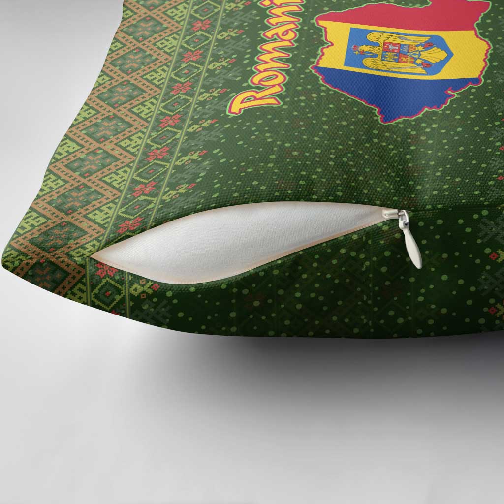 Romania Christmas Pillow Cover with Map Tricolor Flag Golden Eagle and Santa Motif - Wonder Print Shop