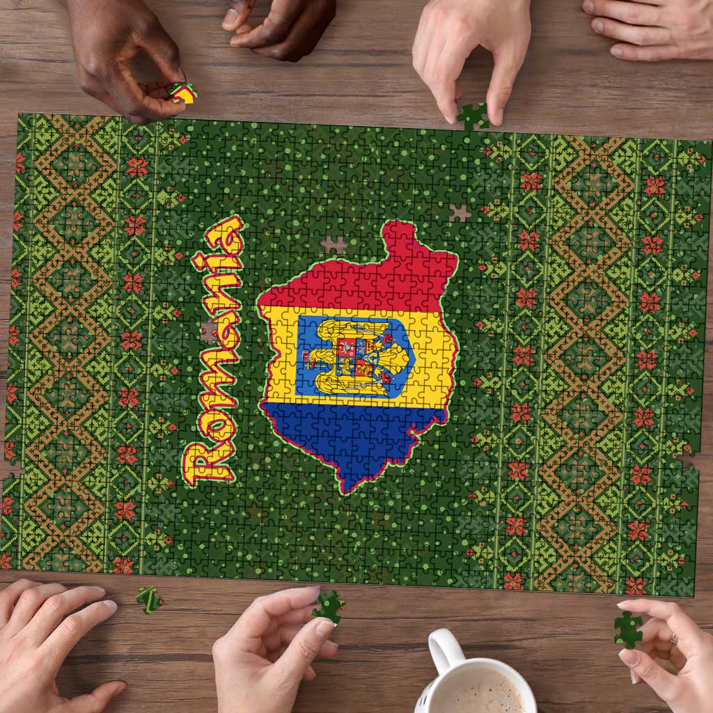 Romania Christmas Puzzle with Map Tricolor Flag Golden Eagle and Santa Motif - Wonder Print Shop