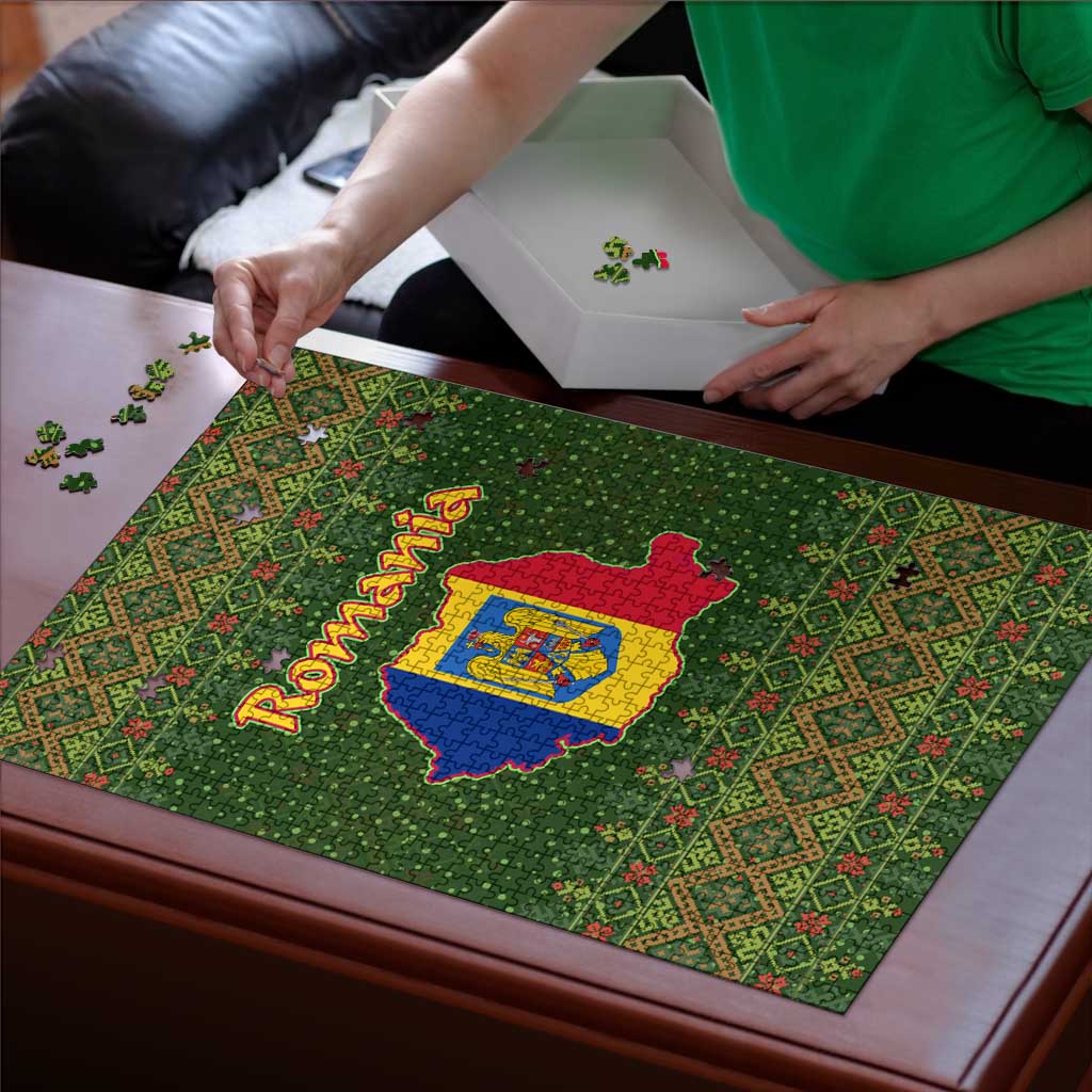 Romania Christmas Puzzle with Map Tricolor Flag Golden Eagle and Santa Motif - Wonder Print Shop