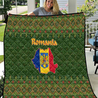 Romania Christmas Quilt with Map Tricolor Flag Golden Eagle and Santa Motif - Wonder Print Shop