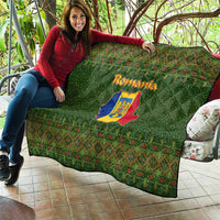 Romania Christmas Quilt with Map Tricolor Flag Golden Eagle and Santa Motif - Wonder Print Shop