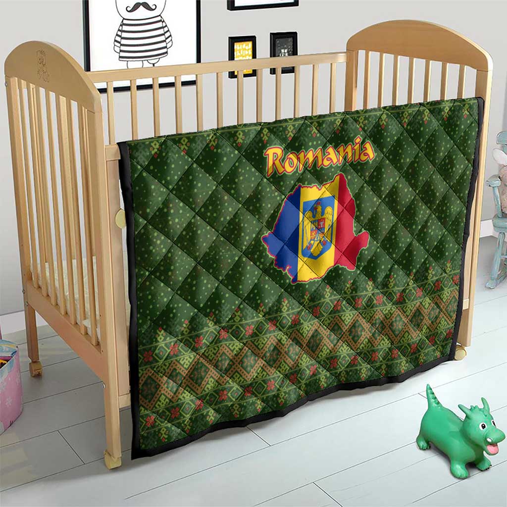 Romania Christmas Quilt with Map Tricolor Flag Golden Eagle and Santa Motif - Wonder Print Shop