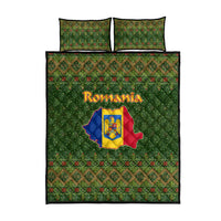 Romania Christmas Quilt Bed Set with Map Tricolor Flag Golden Eagle and Santa Motif - Wonder Print Shop