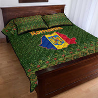 Romania Christmas Quilt Bed Set with Map Tricolor Flag Golden Eagle and Santa Motif - Wonder Print Shop