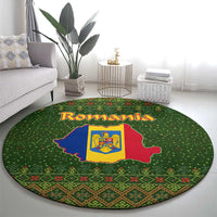Romania Christmas Round Carpet with Map Tricolor Flag Golden Eagle and Santa Motif - Wonder Print Shop