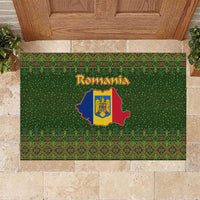 Romania Christmas Rubber Doormat with Map Tricolor Flag Golden Eagle and Santa Motif - Wonder Print Shop