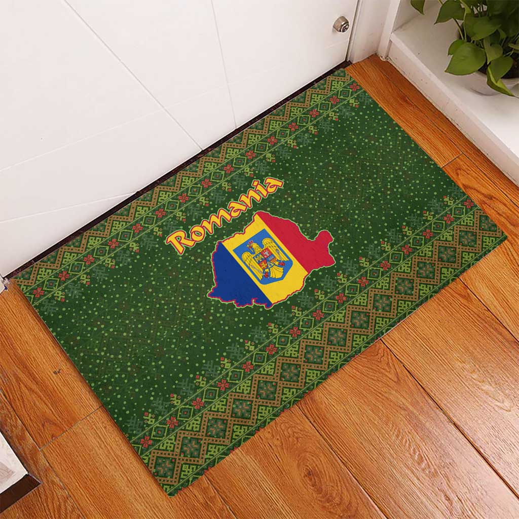 Romania Christmas Rubber Doormat with Map Tricolor Flag Golden Eagle and Santa Motif - Wonder Print Shop
