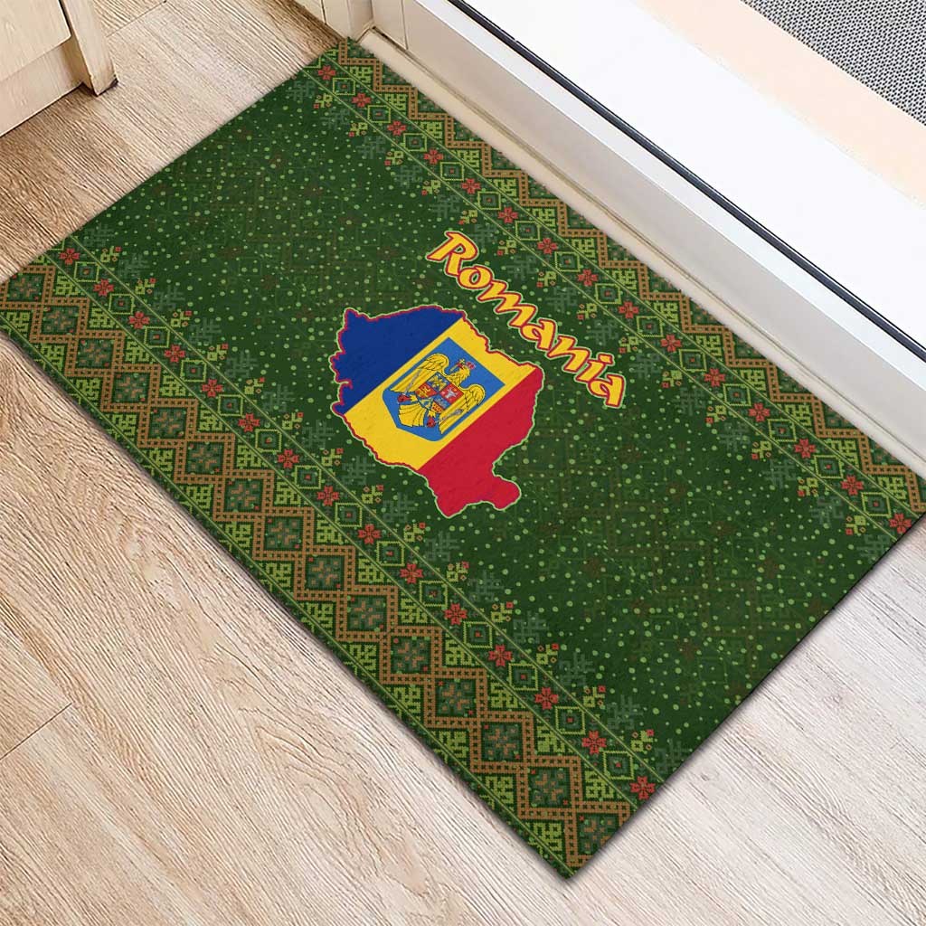 Romania Christmas Rubber Doormat with Map Tricolor Flag Golden Eagle and Santa Motif - Wonder Print Shop