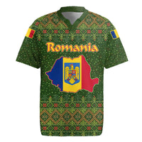 Romania Christmas Rugby Jersey with Map Tricolor Flag Golden Eagle and Santa Motif - Wonder Print Shop