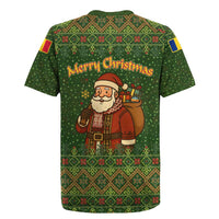 Romania Christmas Rugby Jersey with Map Tricolor Flag Golden Eagle and Santa Motif - Wonder Print Shop