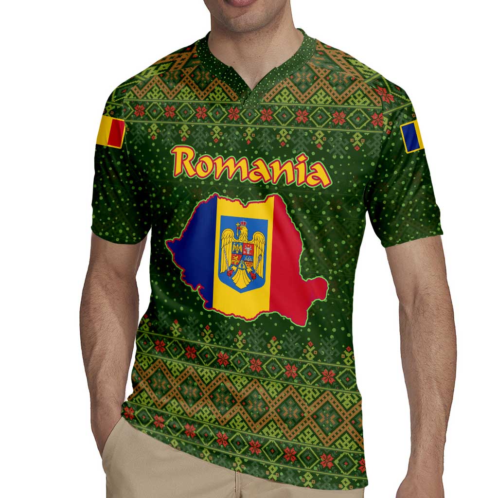 Romania Christmas Rugby Jersey with Map Tricolor Flag Golden Eagle and Santa Motif - Wonder Print Shop