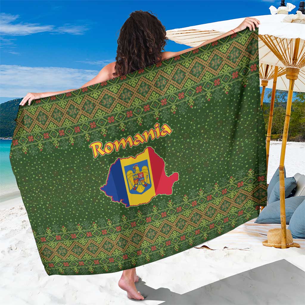 Romania Christmas Sarong with Map Tricolor Flag Golden Eagle and Santa Motif - Wonder Print Shop