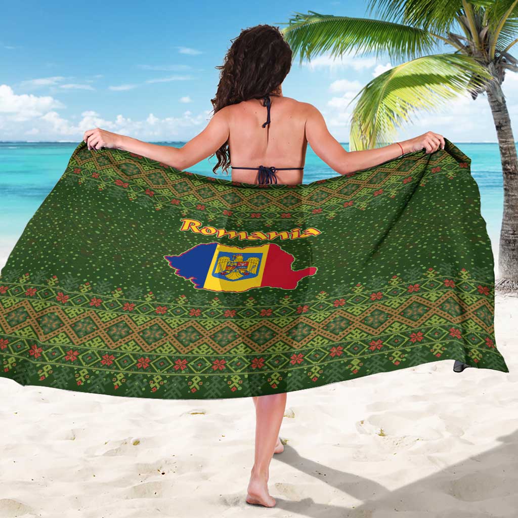 Romania Christmas Sarong with Map Tricolor Flag Golden Eagle and Santa Motif - Wonder Print Shop